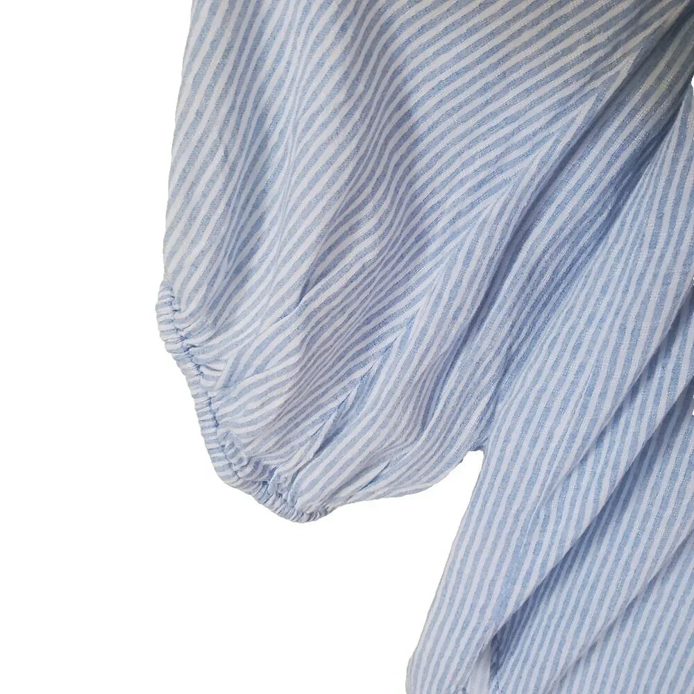 Liz Claiborne Womens Popover Top Size L Blue Stripe Nautical Coastal Beachy Boho